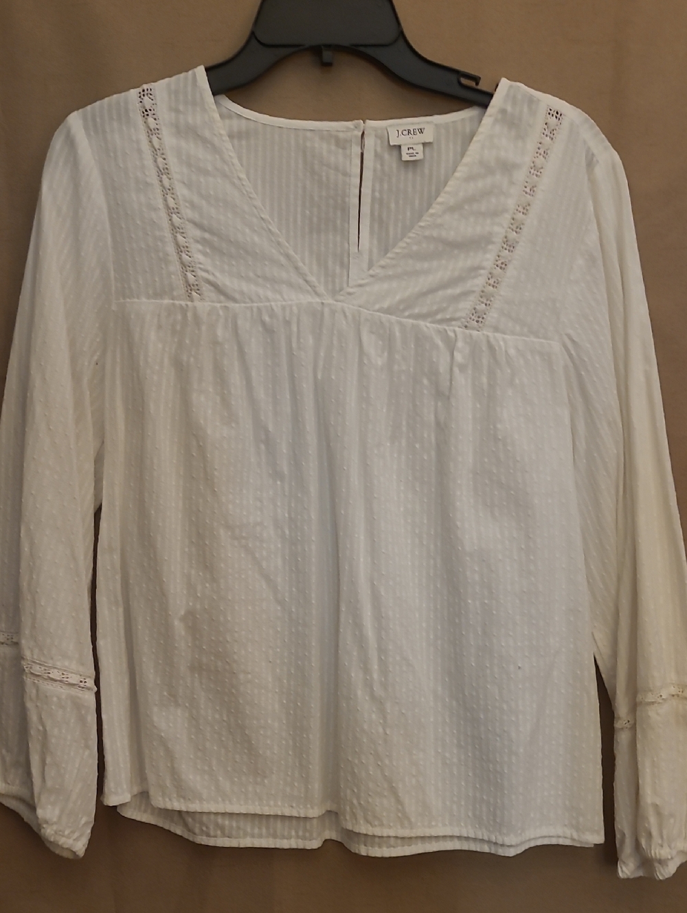 J. Crew White Textured V-Neck Long-Sleeve Blouse